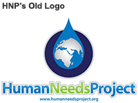 Logo of globe in the shape of a water drop centered on Africa with text "Human Needs Project" underneath
