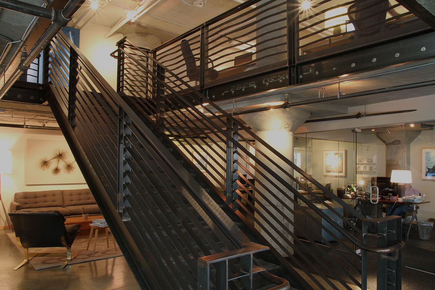 Modern stairway in large room