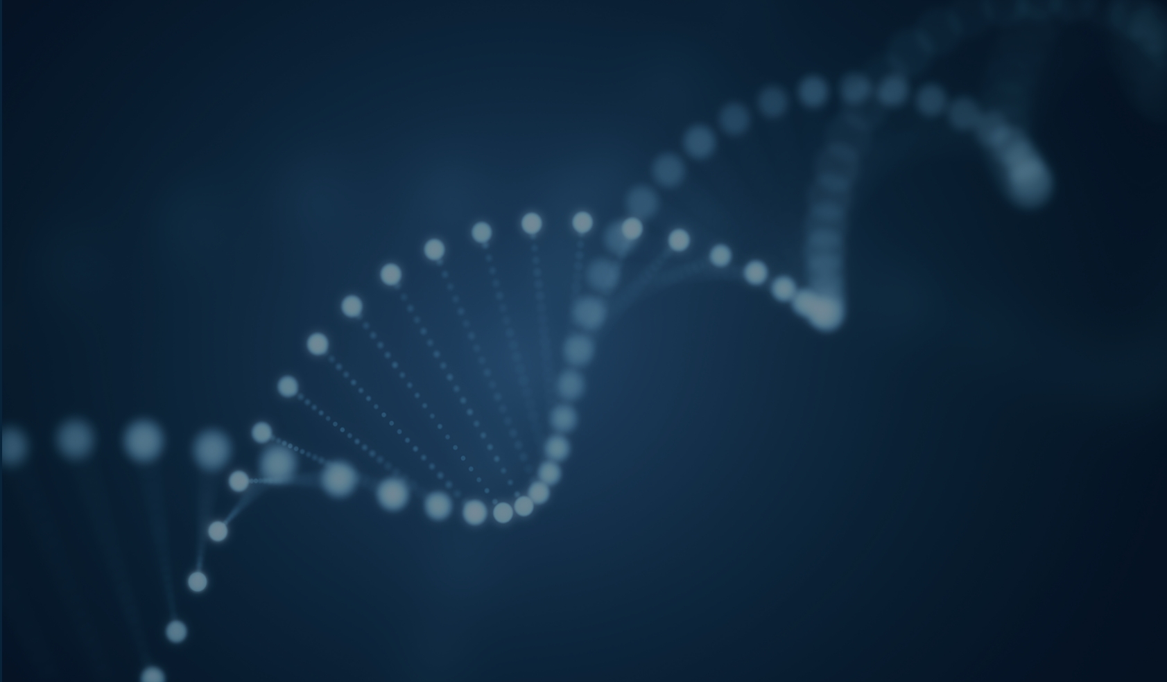 white stick and line model of DNA double helix on blue gradient background