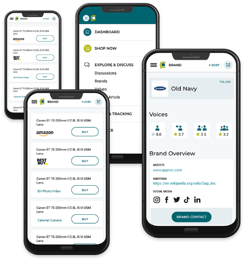 Four smartphone mobile screen displays